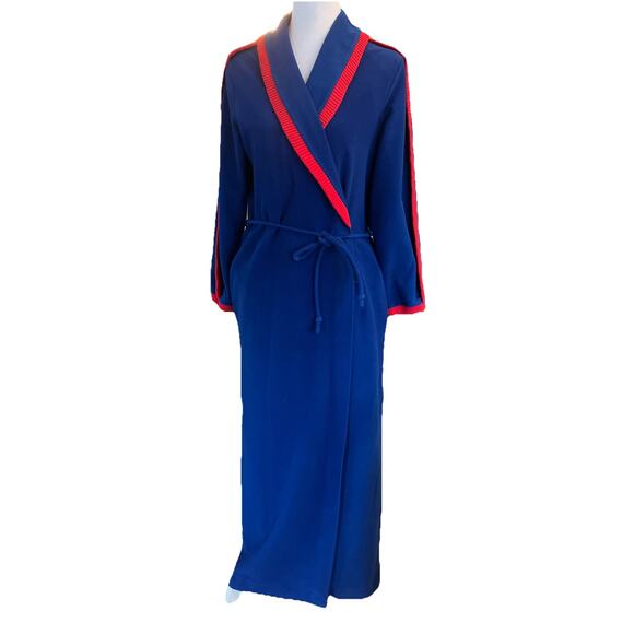Vassarette Other - Vintage VASSARETTE Full Length Sz Sm Blue And Red Velour Robe Pockets With Belt